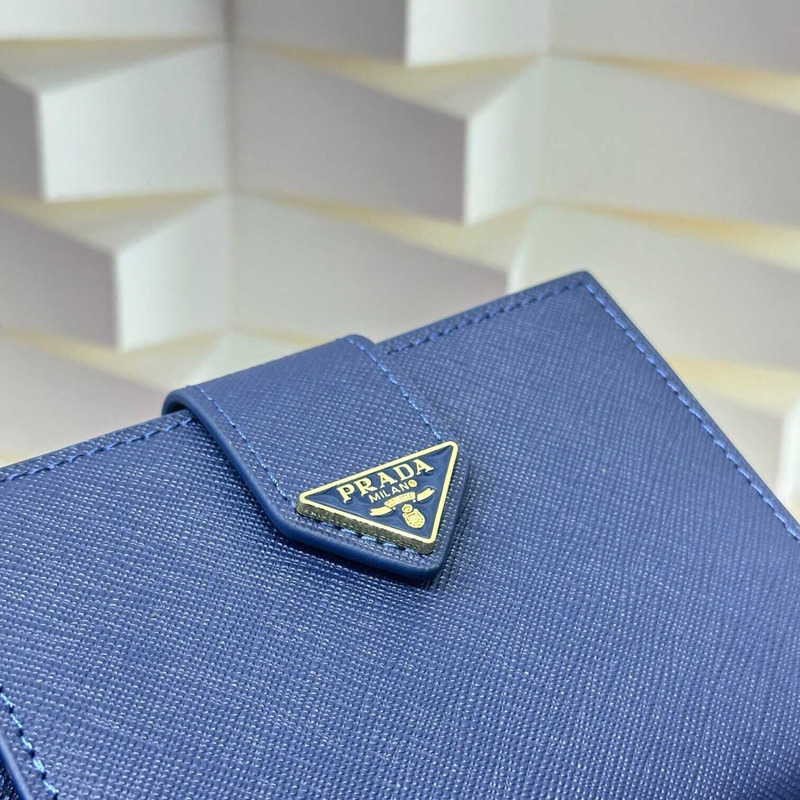 Pra*a small saffiano and smooth leather wallet blue haze