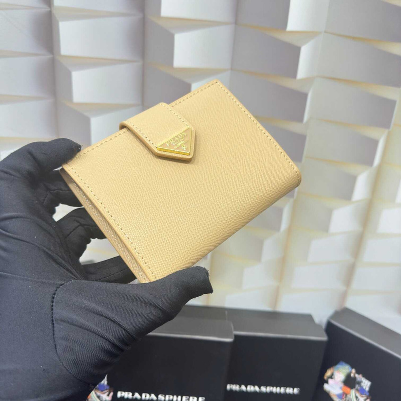 Pra*a small saffiano and smooth leather wallet yellow