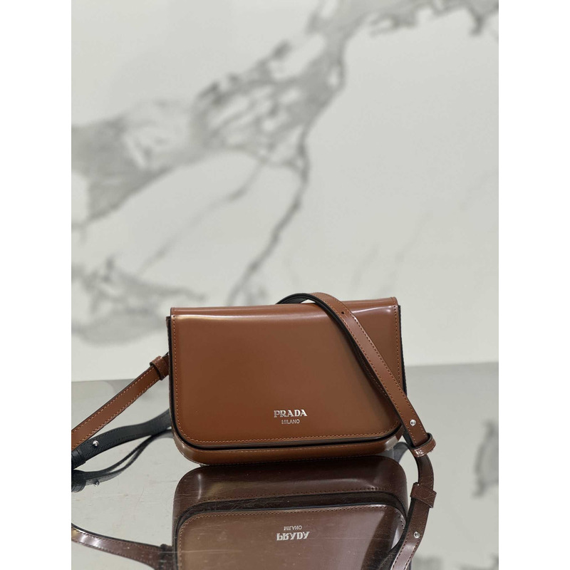 Pra*a brushed leather mini-bag with shoulder strap brown