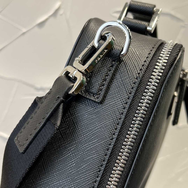 Pra*a medium brique saffiano leather bag black