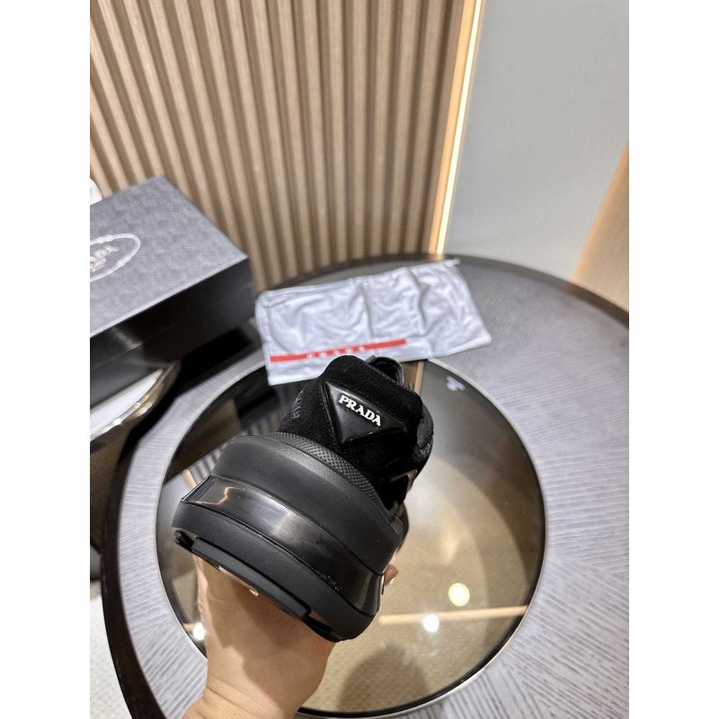 Pra*a brushed leather sneakers bike fabric suede black