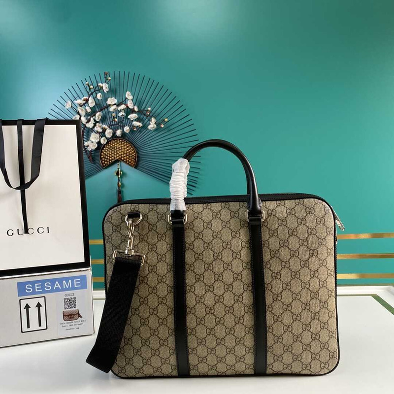 g*u*i gg S*p*e canvas briefcase beige