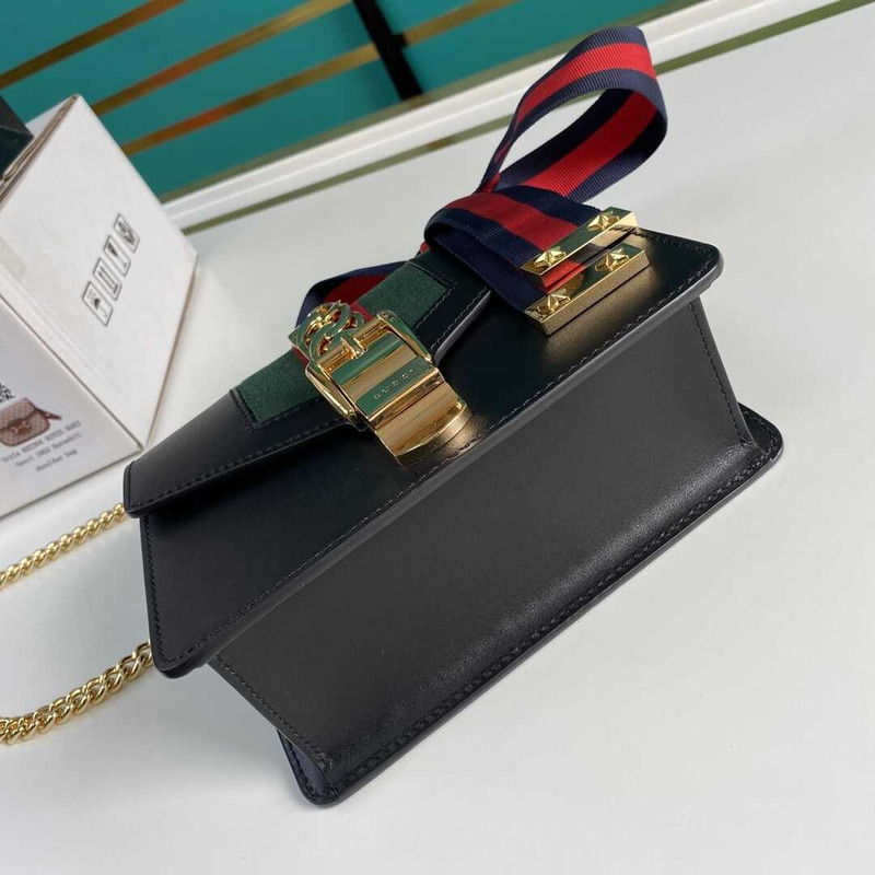 G*u*i sylvie shoulder gg web stripe mini bag black