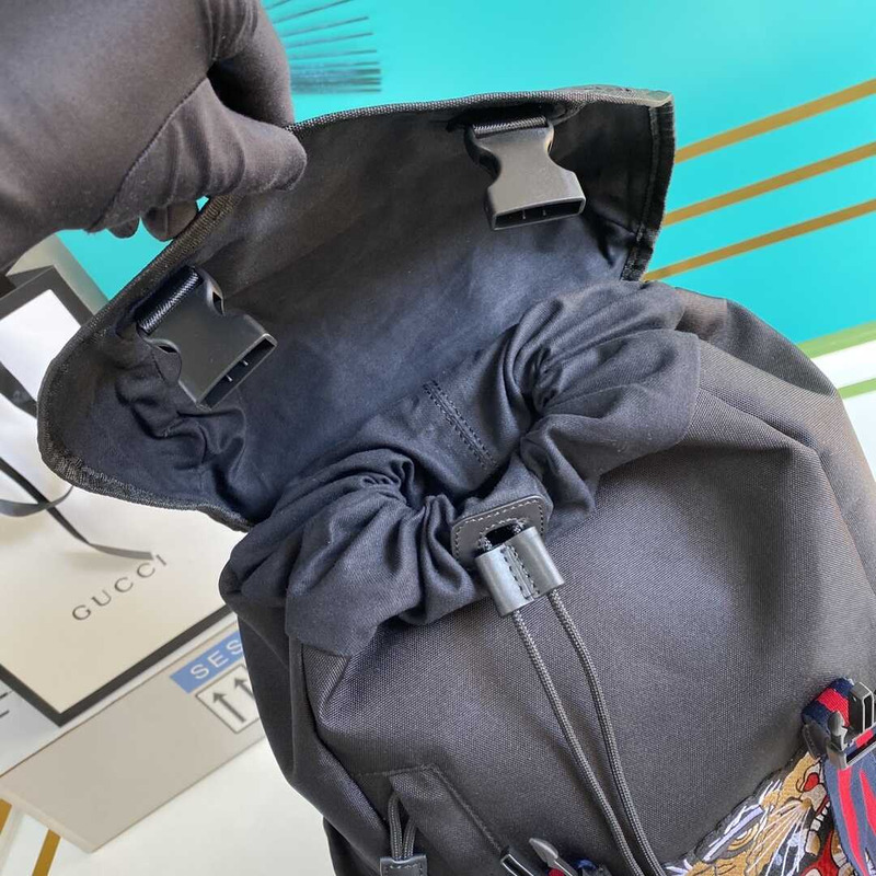 G*u*i techno canvas embroidered tiger backpack black