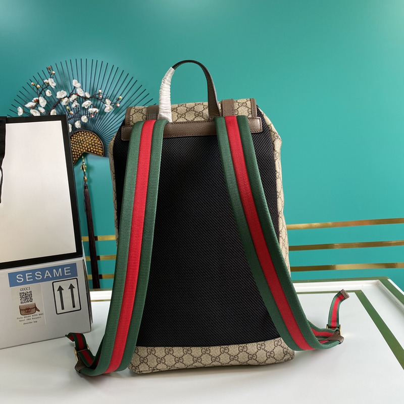 g*u*i monogram gg S*p*e backpack with web strap dark brown