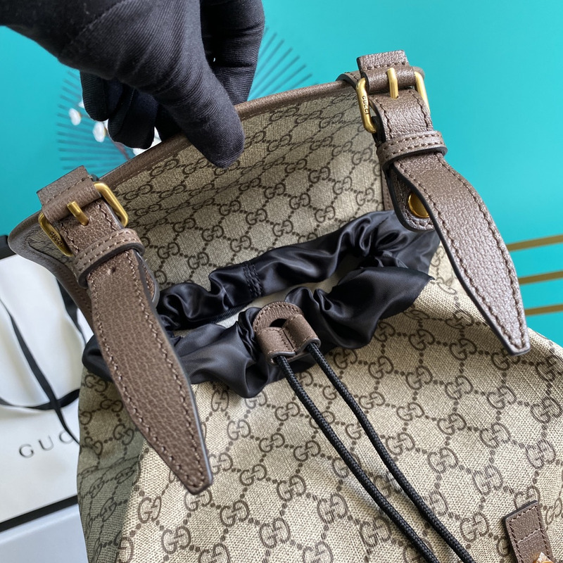 g*u*i monogram gg S*p*e backpack with web strap dark brown