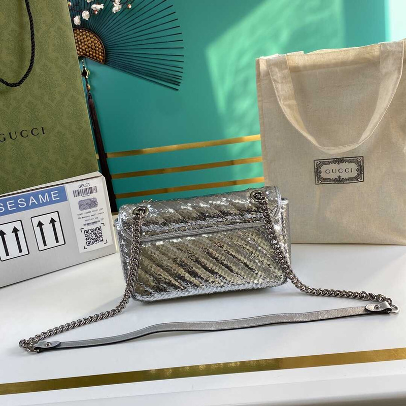 G*u*i gg marmont sequined medium shoulder bag silver