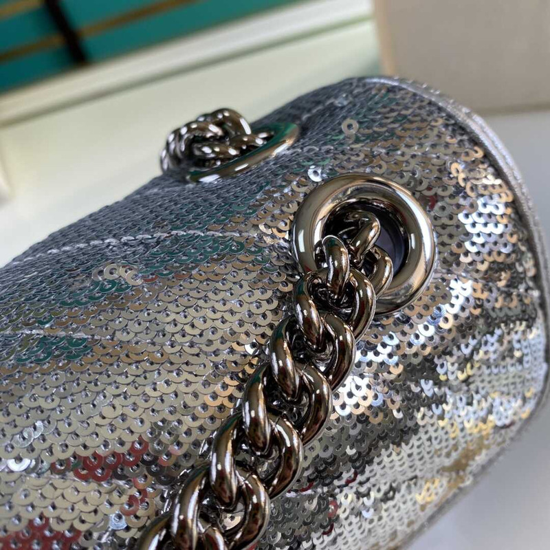 G*u*i gg marmont sequined medium shoulder bag silver
