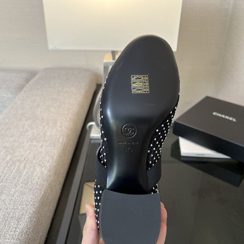 Ch*el mary jane with crystal net black & silver