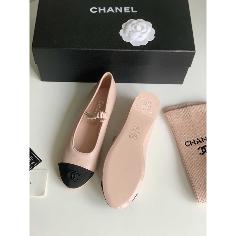 Ch*el ballerina lambskin flats pink