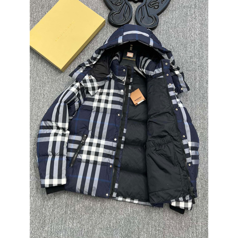 B**rry plaid down jacket white/dark charcoal blue