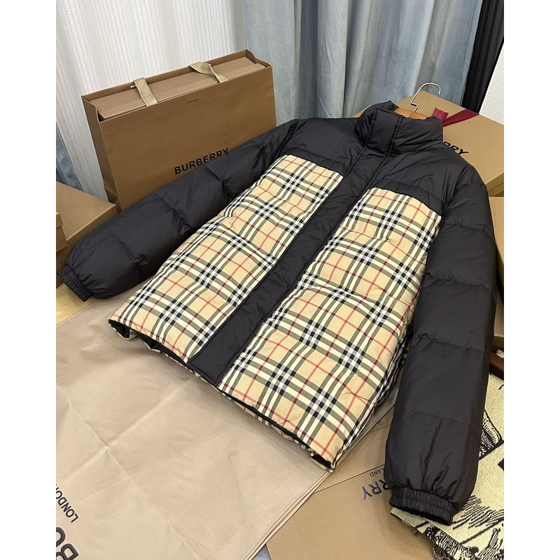 B**rry reversible plaid down jacket archive beige