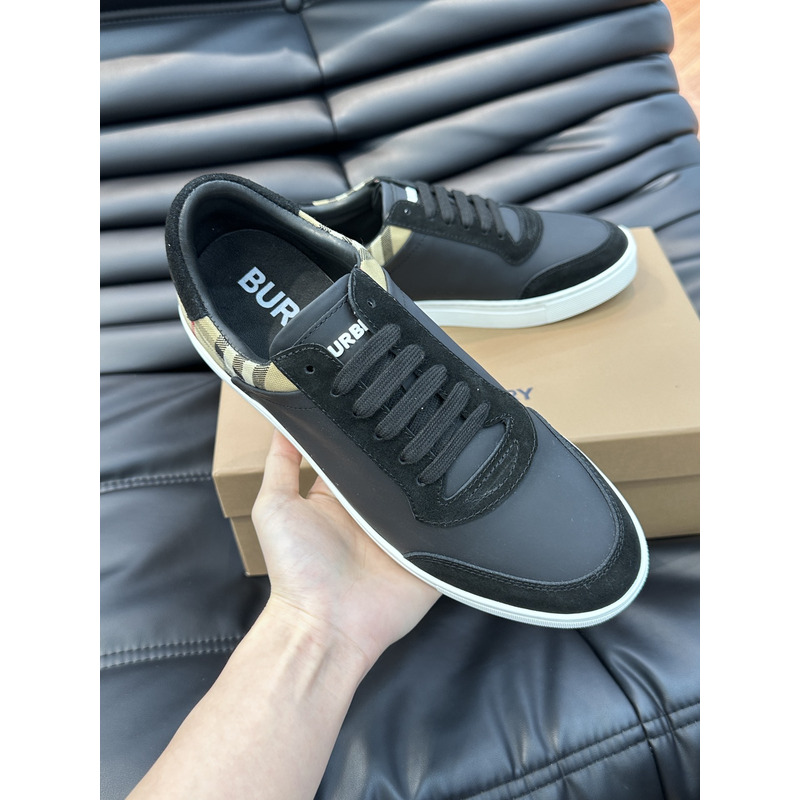 B**rry leather, suede and plaid sneakers black/archive beige