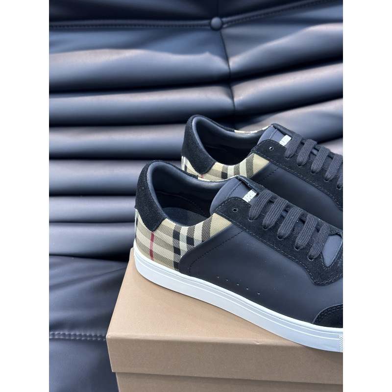 B**rry leather, suede and plaid sneakers black/archive beige