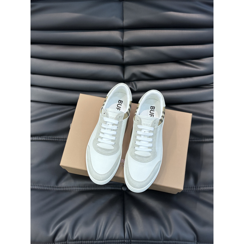 B**rry leather, suede and plaid sneakers white/archive beige