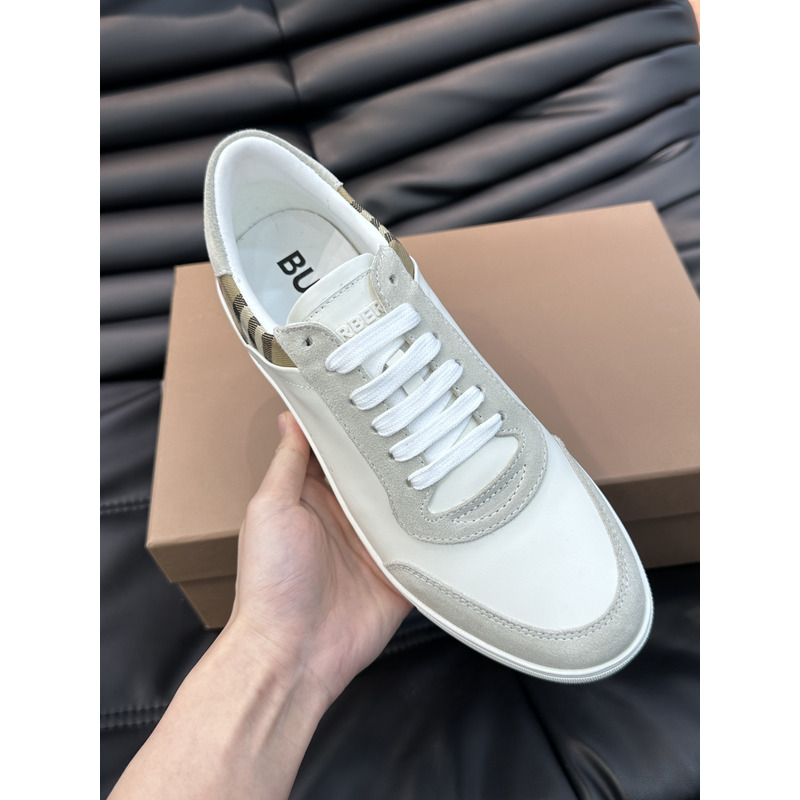 B**rry leather, suede and plaid sneakers white/archive beige