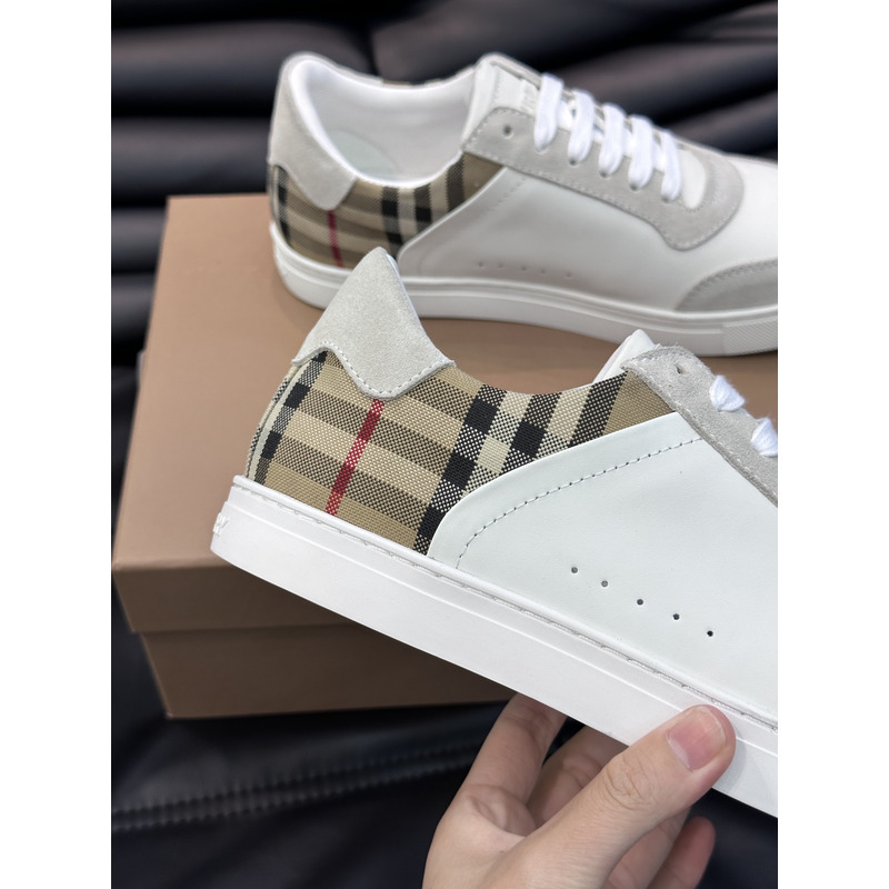 B**rry leather, suede and plaid sneakers white/archive beige
