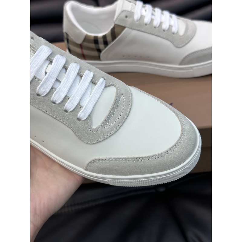 B**rry leather, suede and plaid sneakers white/archive beige