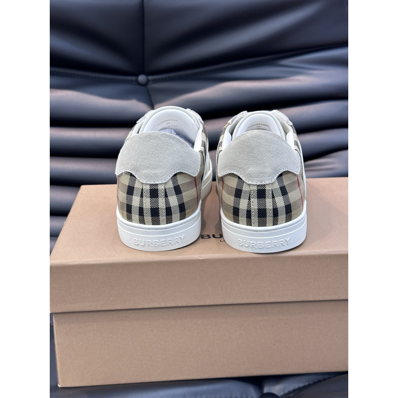 B**rry leather, suede and plaid sneakers white/archive beige