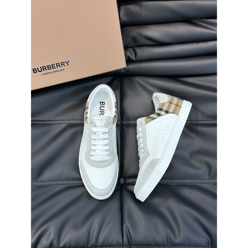 B**rry leather, suede and plaid sneakers white/archive beige