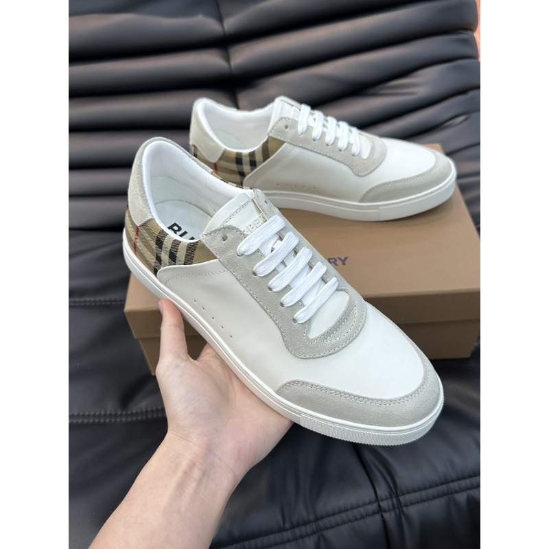 B**rry leather, suede and plaid sneakers white/archive beige