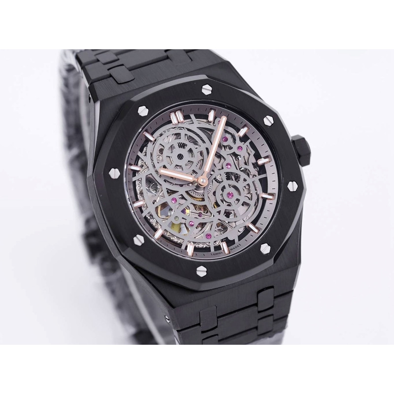Audemars Piguet Royal Oak Openworked Steel Mens Watch Black