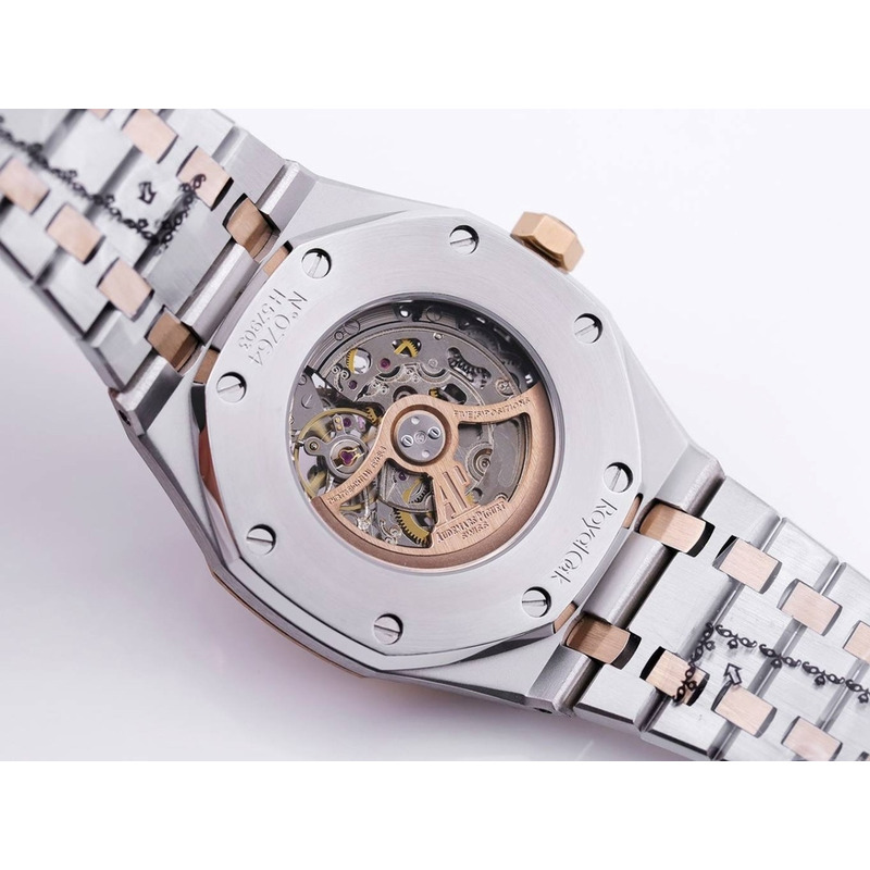 Audemars Piguet Royal Oak Openworked Steel Mens Watch Gold Dial