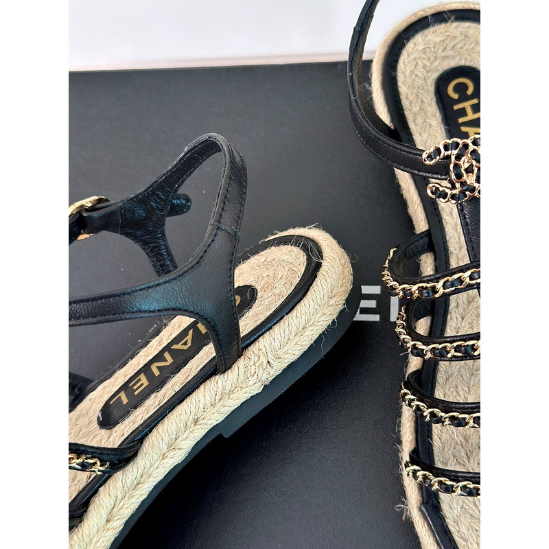 Ch*el sandals lambskin black