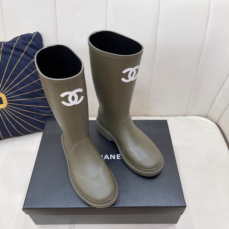 Ch*el rubber rain boots dark beige