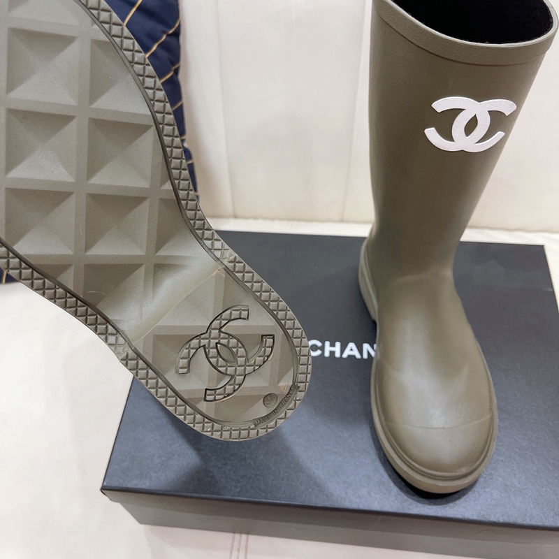 Ch*el rubber rain boots dark beige
