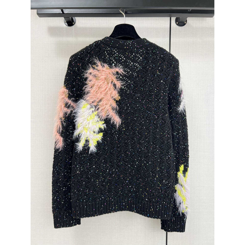 Ch*el glittered wool & mixed fibers cardigan black & multicolor