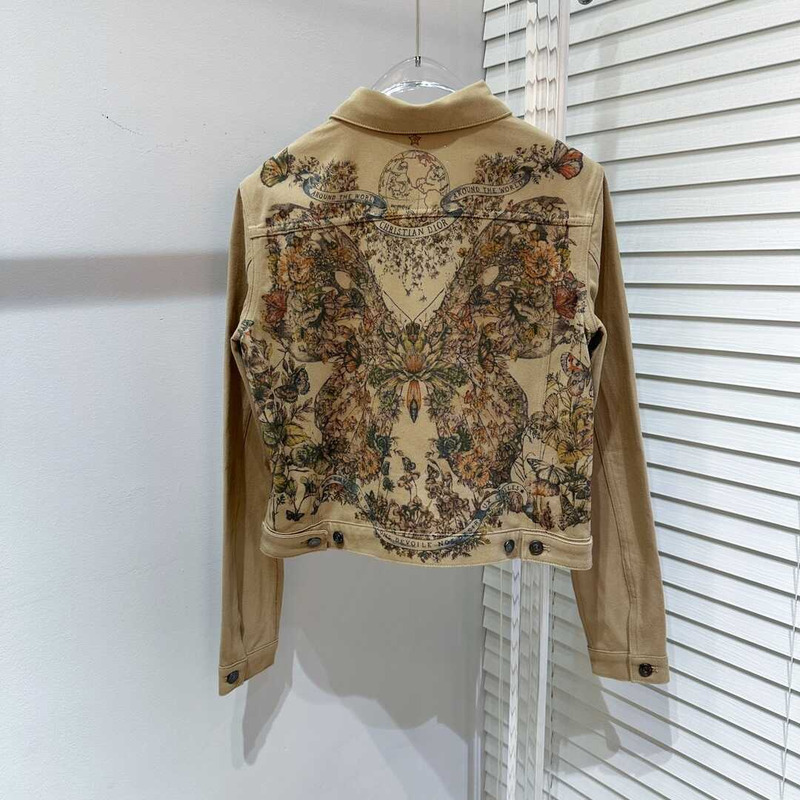 D*or jacket ecru cotton denim with multicolor butterfly brown
