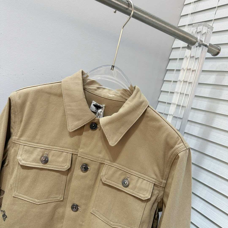 D*or jacket ecru cotton denim with multicolor butterfly brown