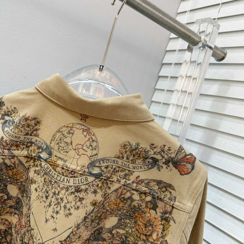 D*or jacket ecru cotton denim with multicolor butterfly brown