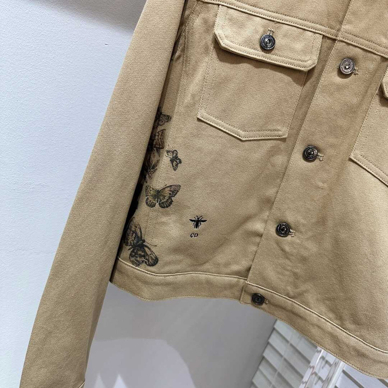 D*or jacket ecru cotton denim with multicolor butterfly brown