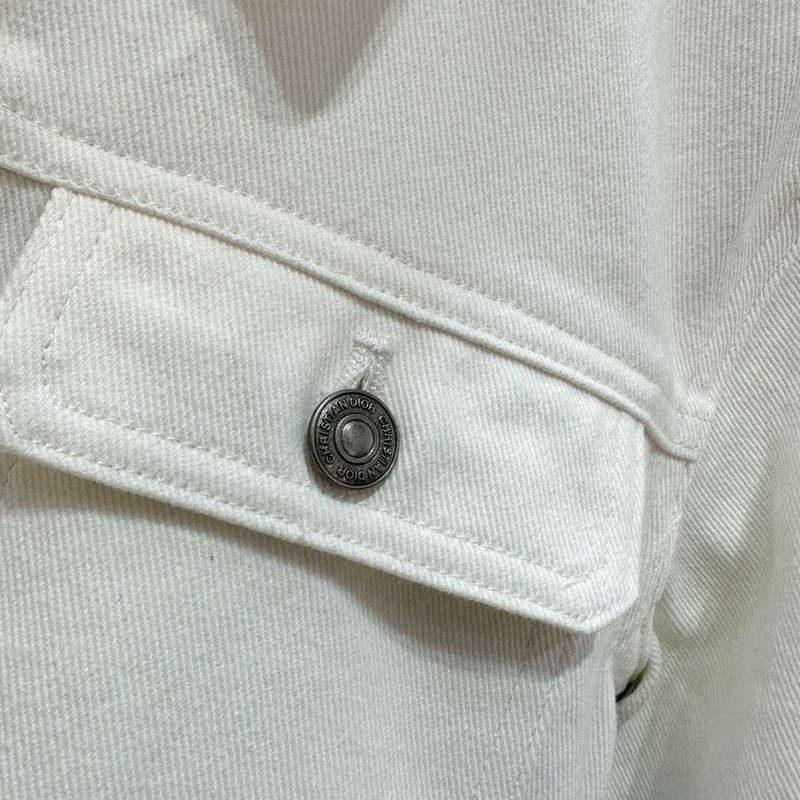 D*or jacket ecru cotton denim with multicolor butterfly white