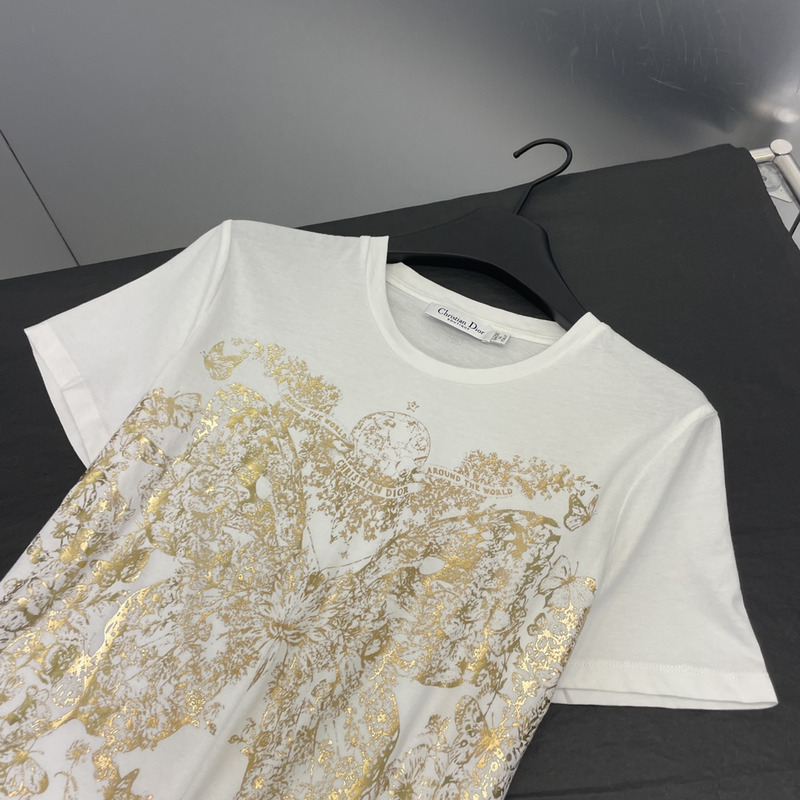 D*or embroidered t-shirt cotton jersey gold-tone signature white