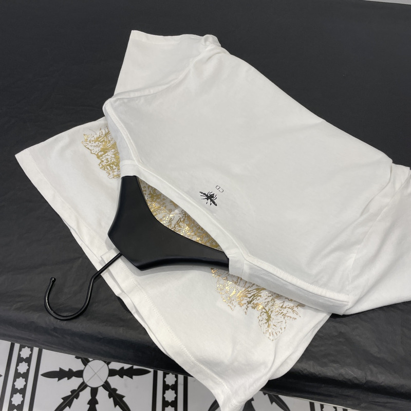 D*or embroidered t-shirt cotton jersey gold-tone signature white