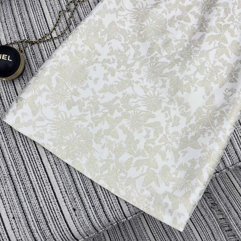 D*or mid-length flared skirt white technical jacquard with gold-tone allover butterfly motif