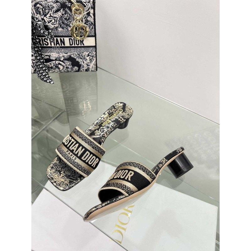 ch**an D*or dway heeled slide butterflies embroidered cotton black