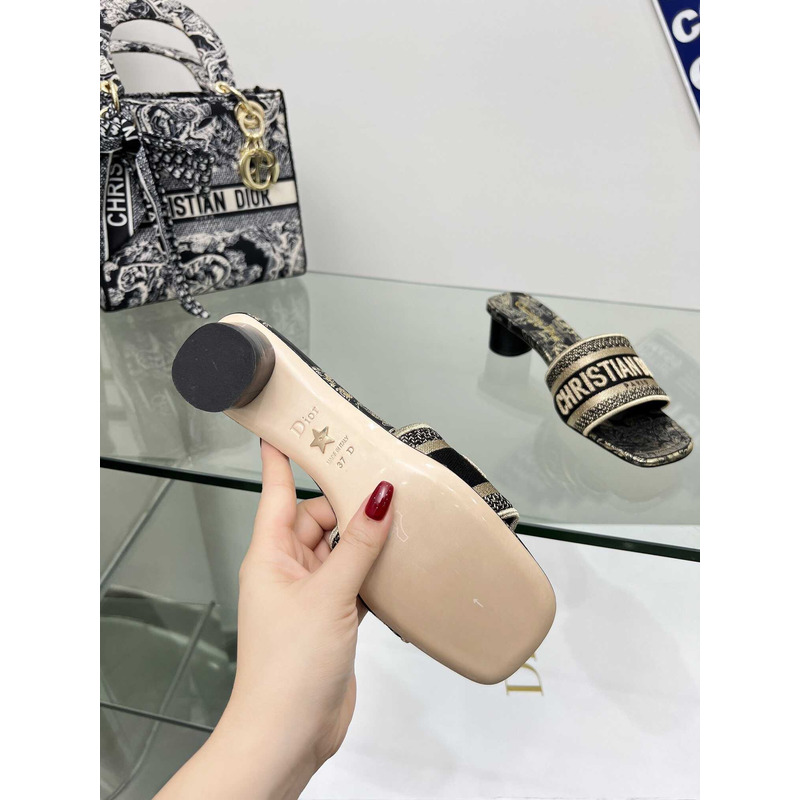 ch**an D*or dway heeled slide butterflies embroidered cotton black