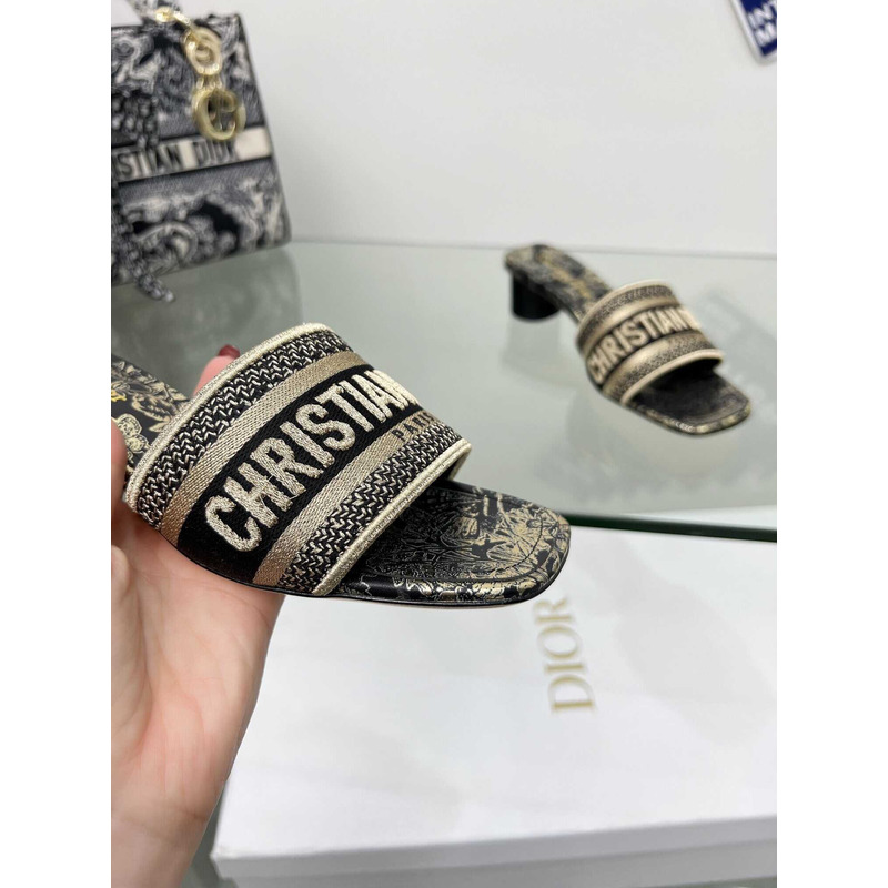 ch**an D*or dway heeled slide butterflies embroidered cotton black