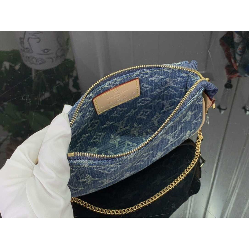 l**is V*t*n mini pochette chain bag denim blue