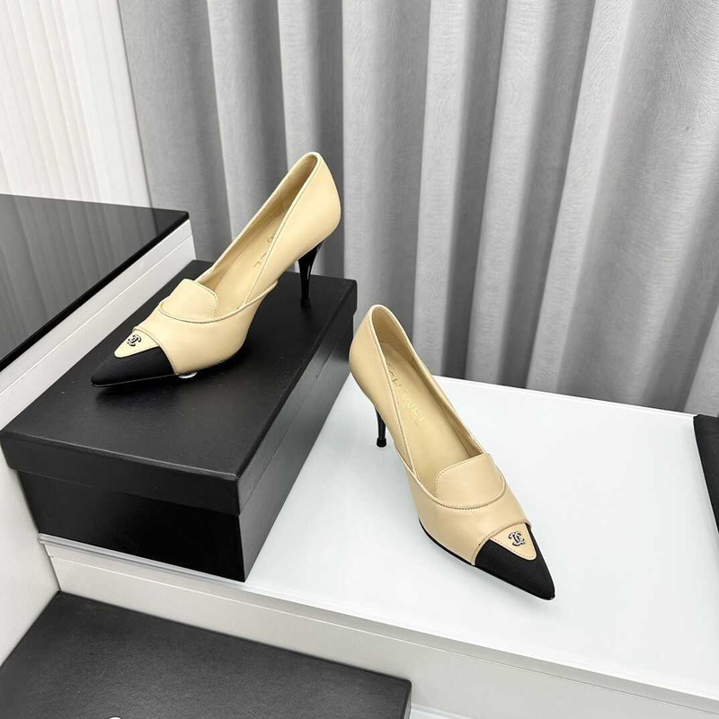 Ch*el pointed toe heels beige