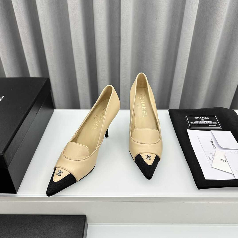 Ch*el pointed toe heels beige