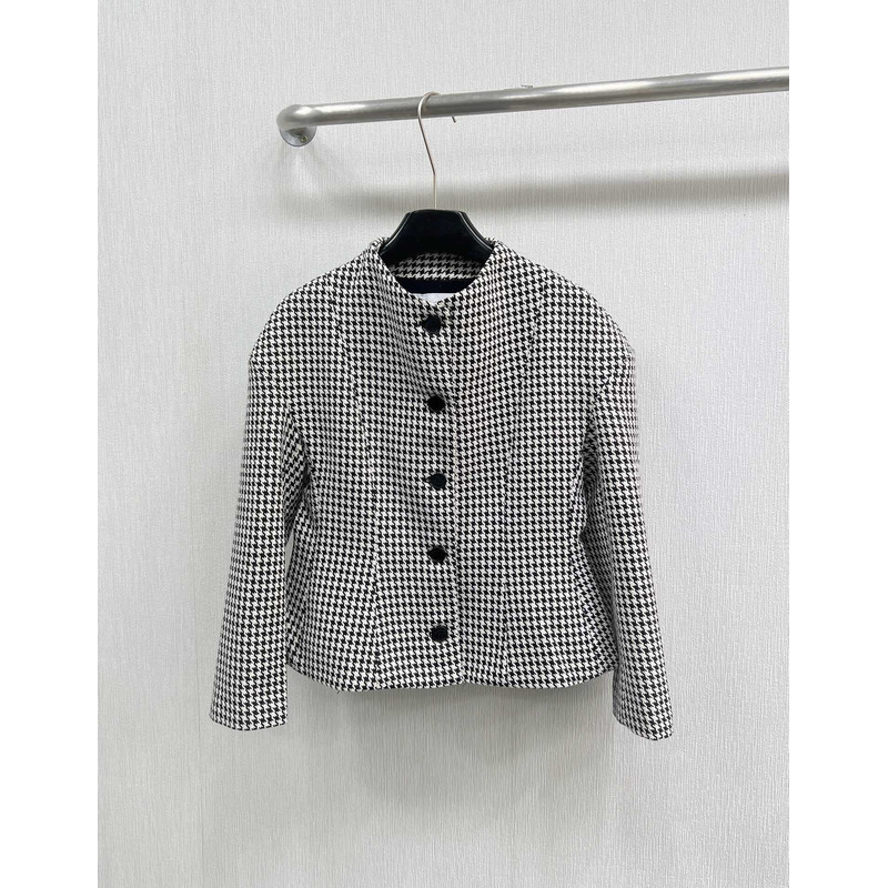 D*or fitted jacket with officer collar black and white houndstooth wool