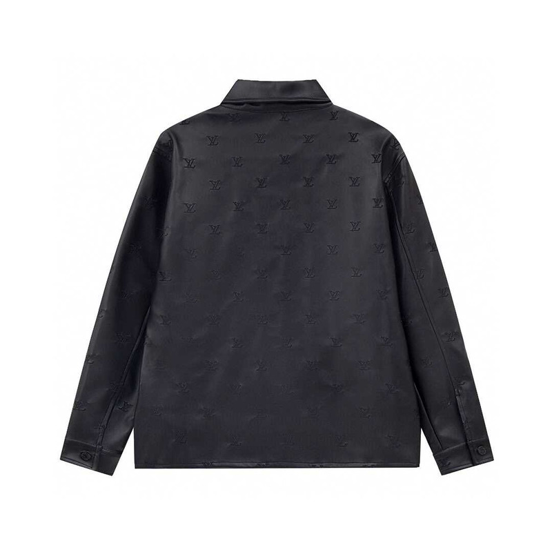 l**is V*t*n embroidered leather signature overshirt lv blouson black