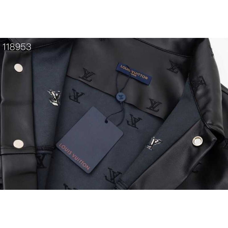 l**is V*t*n embroidered leather signature overshirt lv blouson black