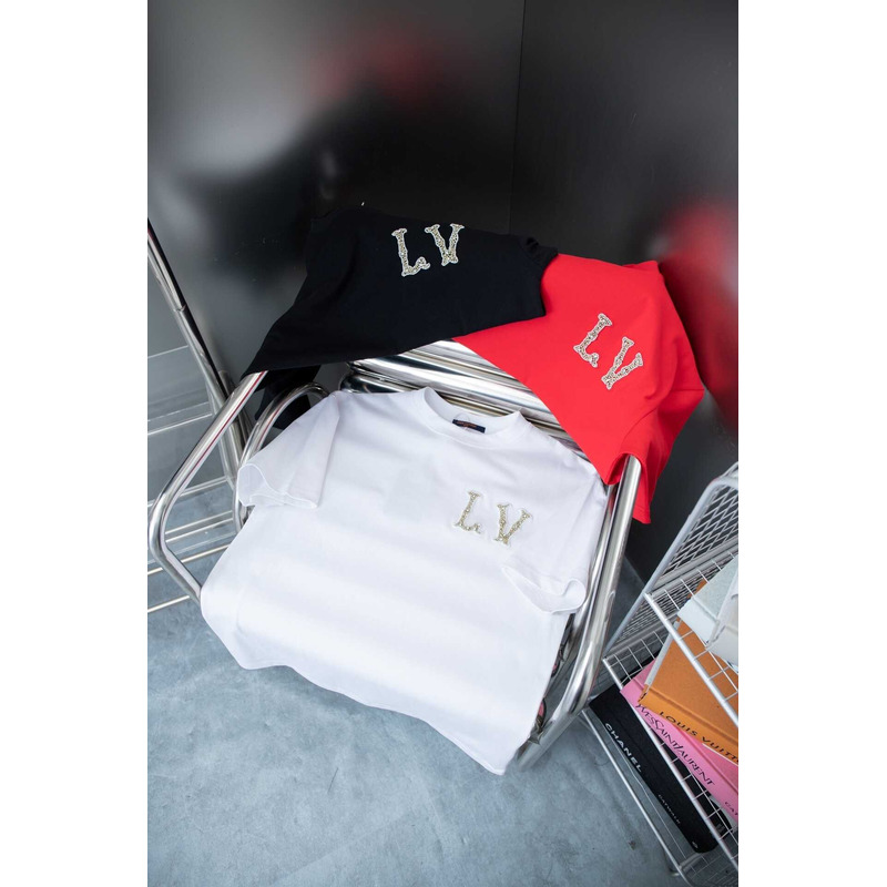 l**is V*t*n cotton pique t-shirt with embroidered lv patch white
