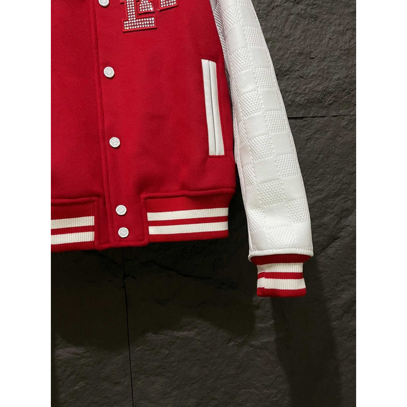 l**is V*t*n mix leather varsity blouson jacket bright red